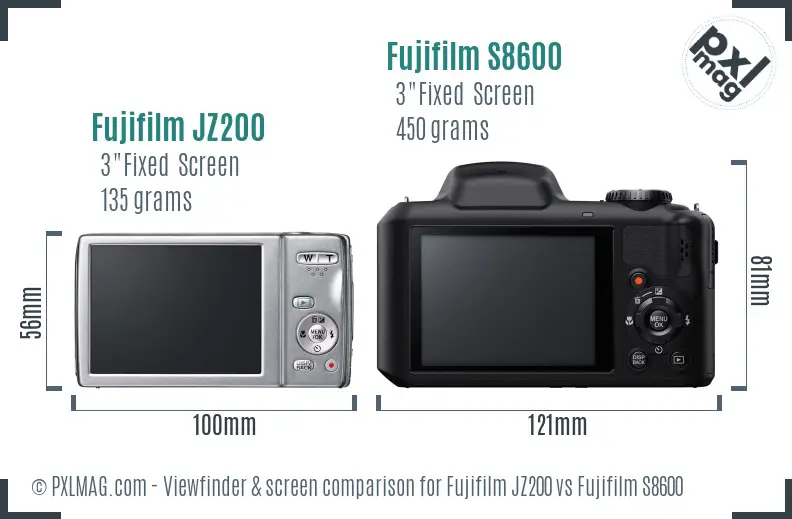 Fujifilm JZ200 vs Fujifilm S8600 Screen and Viewfinder comparison