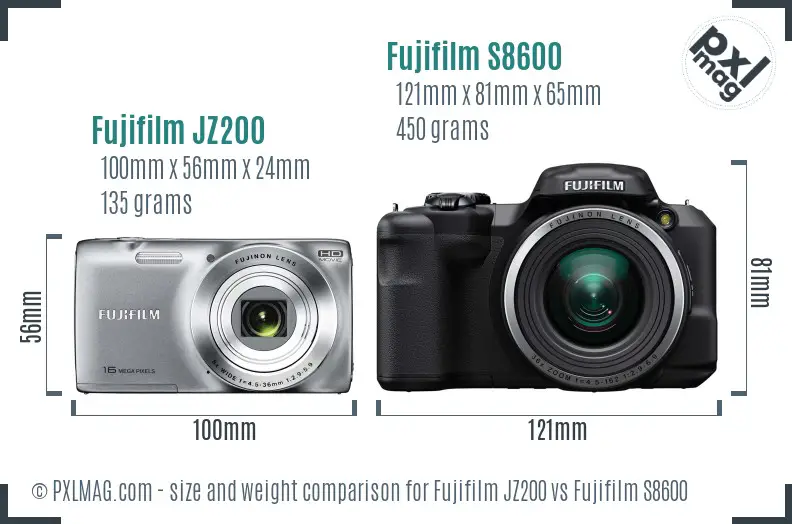 Fujifilm JZ200 vs Fujifilm S8600 size comparison