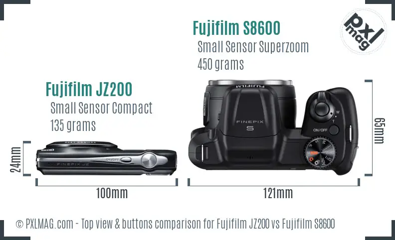 Fujifilm JZ200 vs Fujifilm S8600 top view buttons comparison