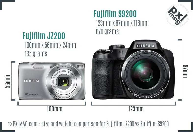 Fujifilm JZ200 vs Fujifilm S9200 size comparison