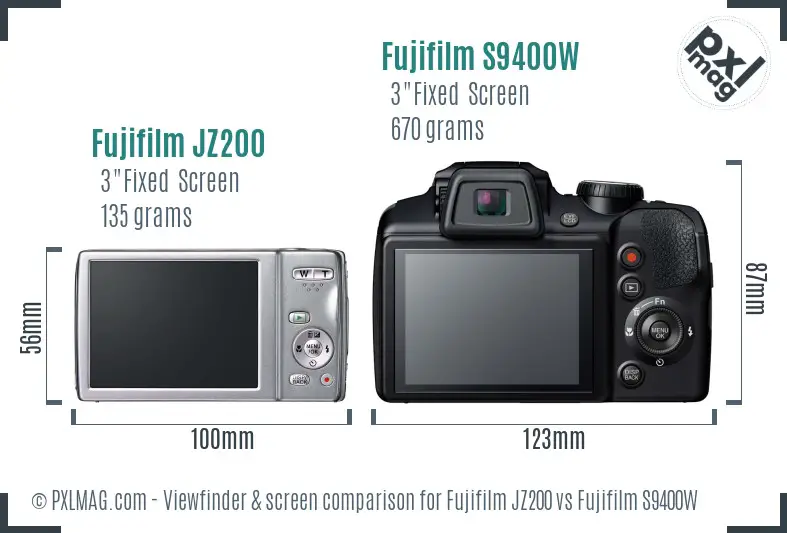 Fujifilm JZ200 vs Fujifilm S9400W Screen and Viewfinder comparison