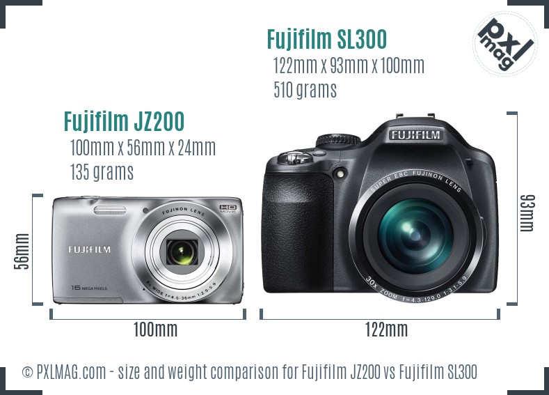 Fujifilm JZ200 vs Fujifilm SL300 size comparison