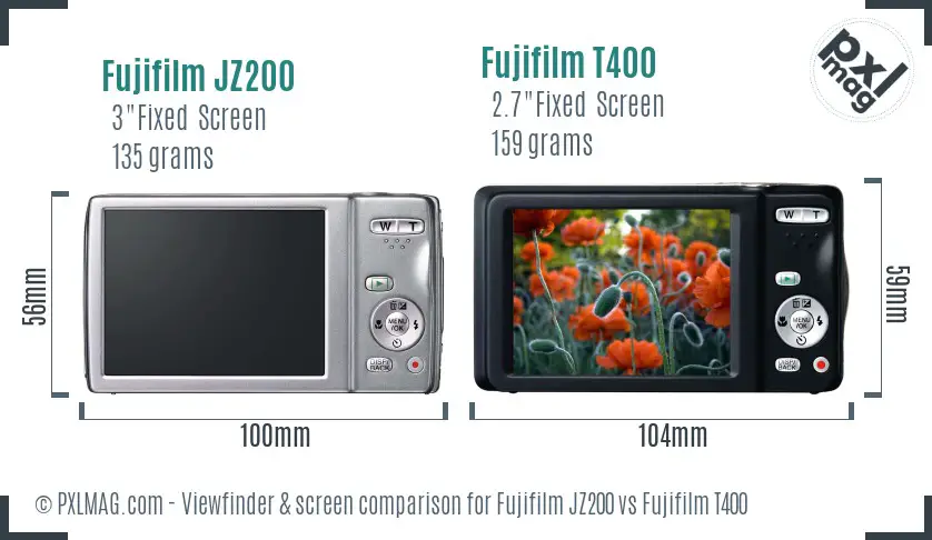 Fujifilm JZ200 vs Fujifilm T400 Screen and Viewfinder comparison