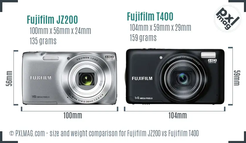 Fujifilm JZ200 vs Fujifilm T400 size comparison