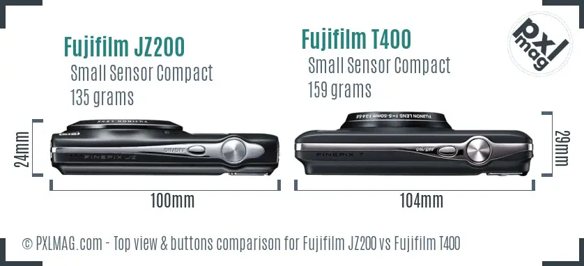 Fujifilm JZ200 vs Fujifilm T400 top view buttons comparison