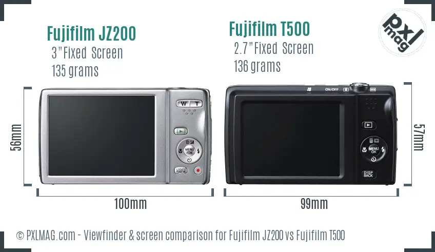 Fujifilm JZ200 vs Fujifilm T500 Screen and Viewfinder comparison