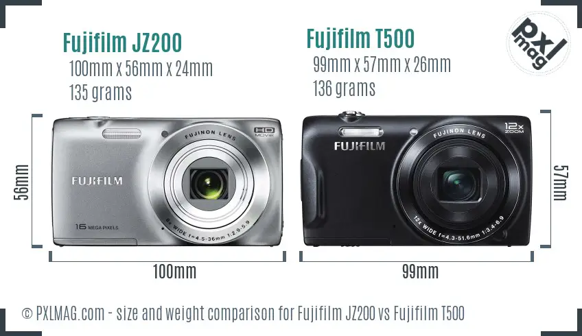 Fujifilm JZ200 vs Fujifilm T500 size comparison