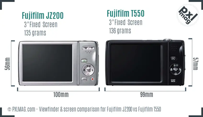 Fujifilm JZ200 vs Fujifilm T550 Screen and Viewfinder comparison
