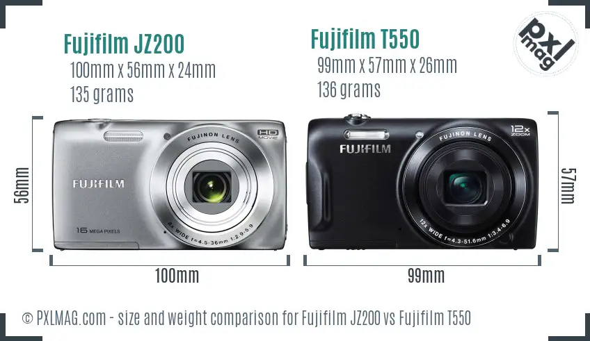 Fujifilm JZ200 vs Fujifilm T550 size comparison