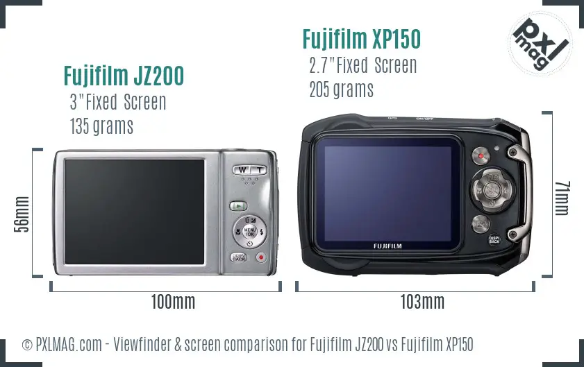 Fujifilm JZ200 vs Fujifilm XP150 Screen and Viewfinder comparison