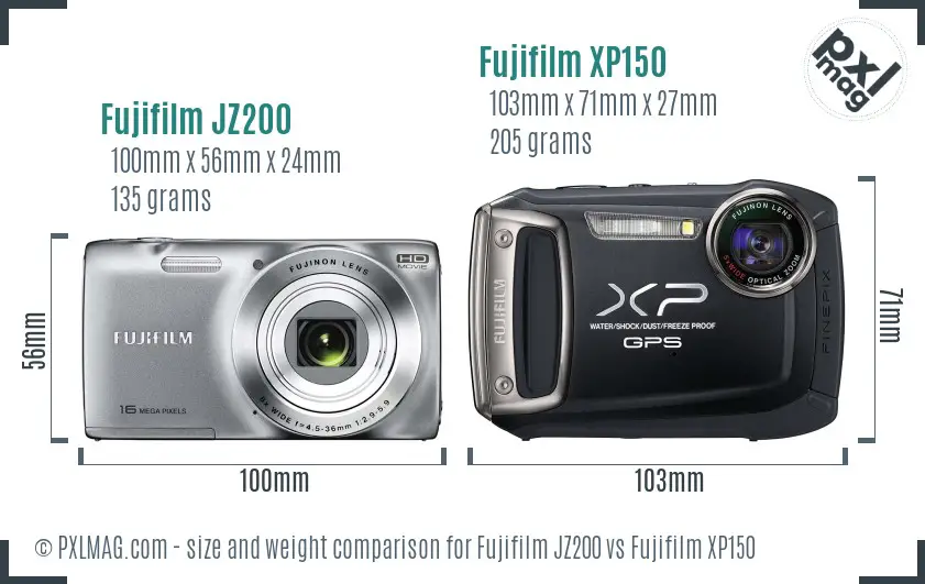Fujifilm JZ200 vs Fujifilm XP150 size comparison
