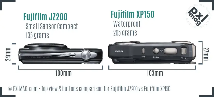 Fujifilm JZ200 vs Fujifilm XP150 top view buttons comparison