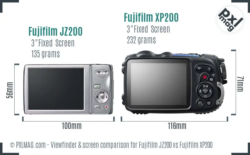 Fujifilm JZ200 vs Fujifilm XP200 Screen and Viewfinder comparison