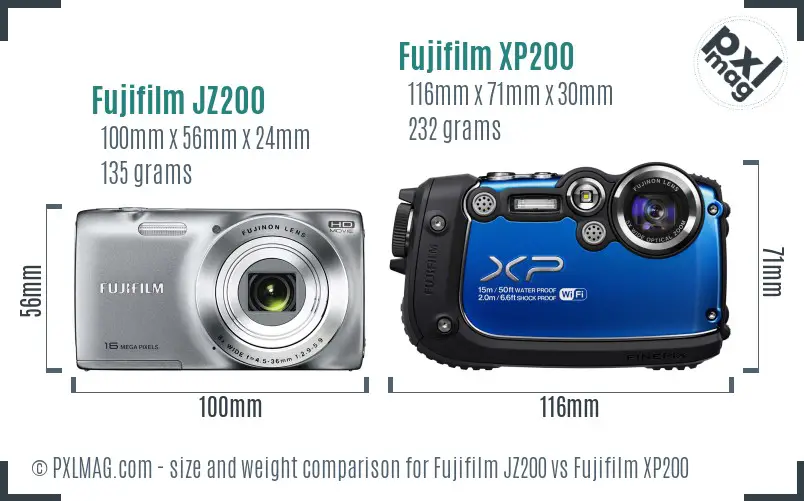 Fujifilm JZ200 vs Fujifilm XP200 size comparison