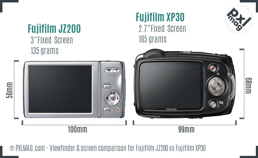 Fujifilm JZ200 vs Fujifilm XP30 Screen and Viewfinder comparison