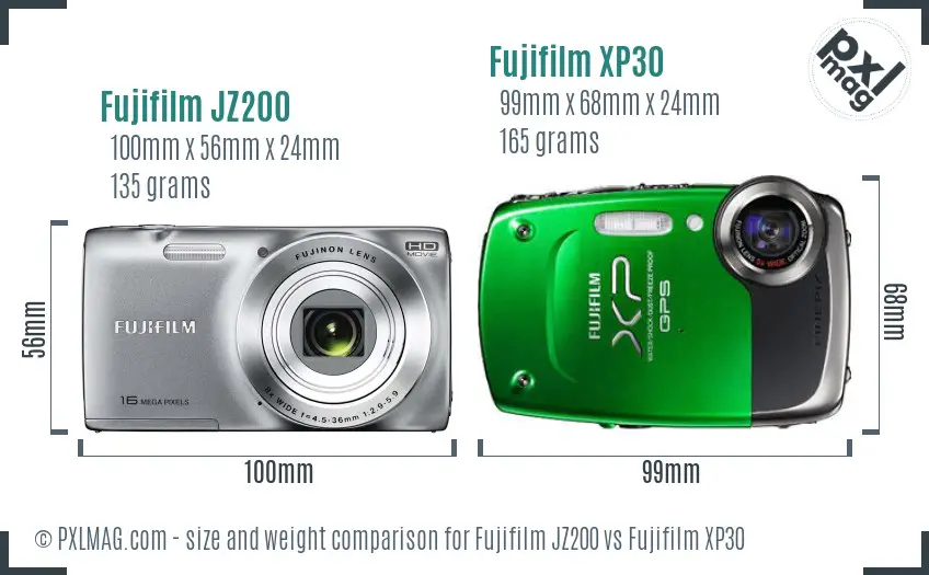 Fujifilm JZ200 vs Fujifilm XP30 size comparison