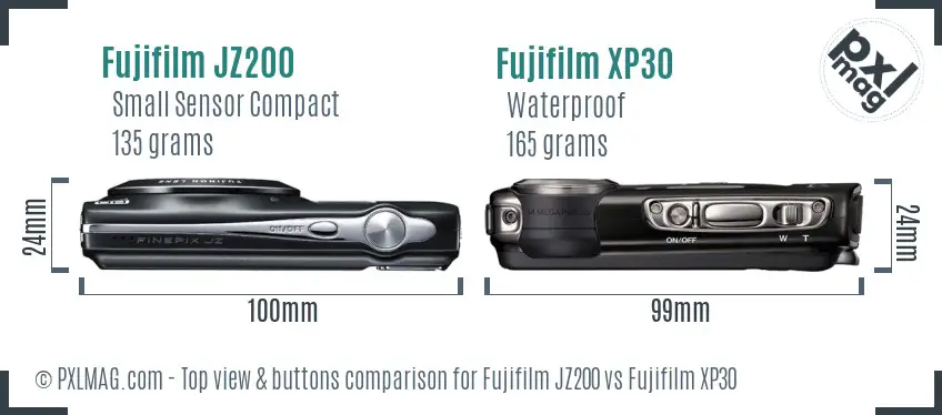 Fujifilm JZ200 vs Fujifilm XP30 top view buttons comparison
