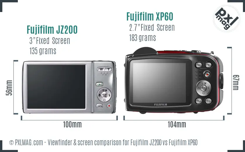 Fujifilm JZ200 vs Fujifilm XP60 Screen and Viewfinder comparison