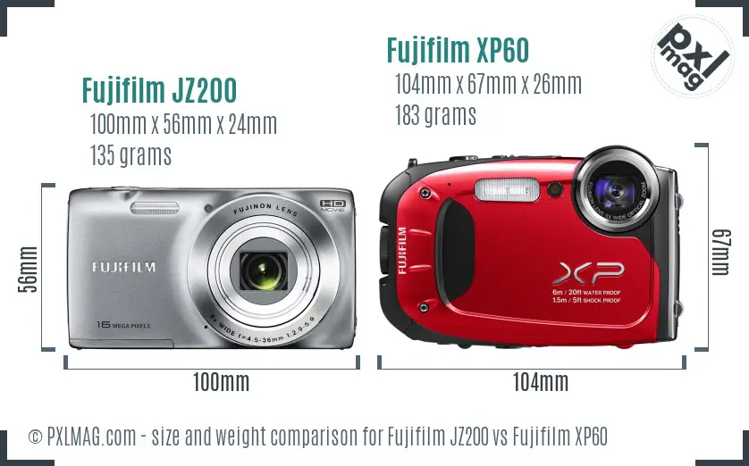 Fujifilm JZ200 vs Fujifilm XP60 size comparison