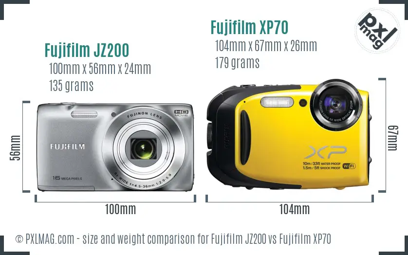 Fujifilm JZ200 vs Fujifilm XP70 size comparison