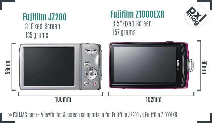 Fujifilm JZ200 vs Fujifilm Z1000EXR Screen and Viewfinder comparison