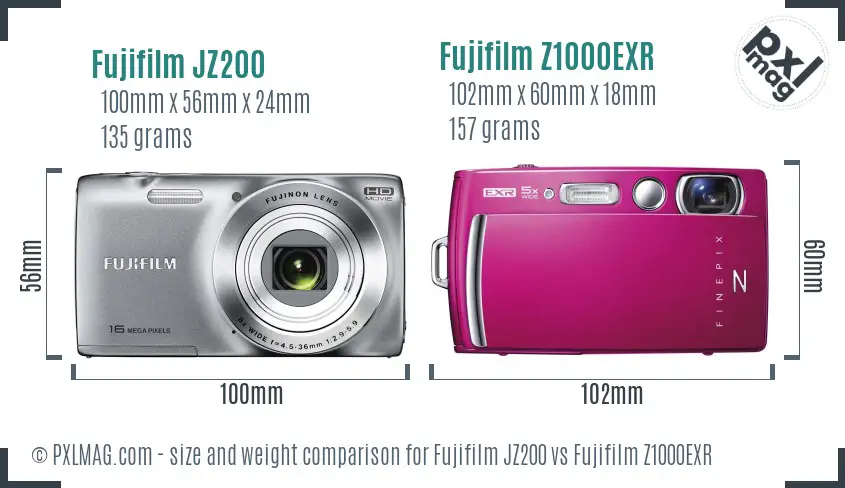 Fujifilm JZ200 vs Fujifilm Z1000EXR size comparison