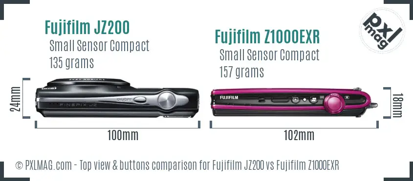 Fujifilm JZ200 vs Fujifilm Z1000EXR top view buttons comparison