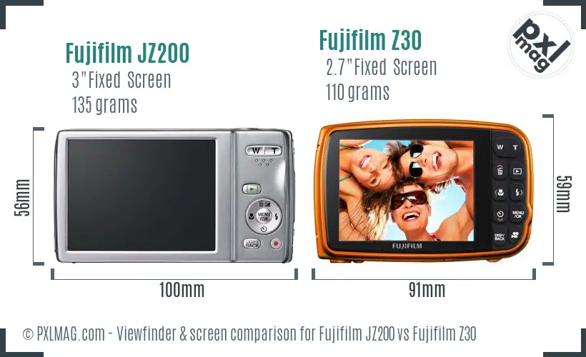 Fujifilm JZ200 vs Fujifilm Z30 Screen and Viewfinder comparison