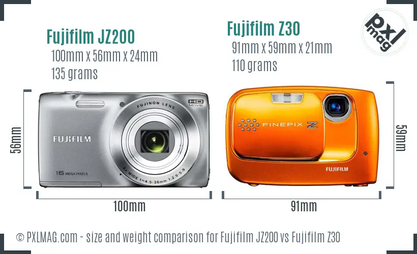 Fujifilm JZ200 vs Fujifilm Z30 size comparison