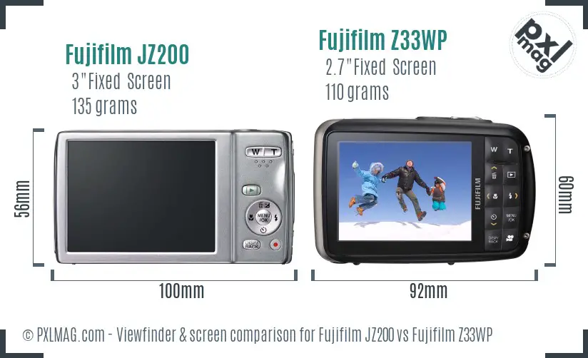 Fujifilm JZ200 vs Fujifilm Z33WP Screen and Viewfinder comparison