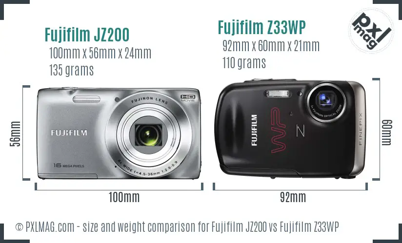 Fujifilm JZ200 vs Fujifilm Z33WP size comparison