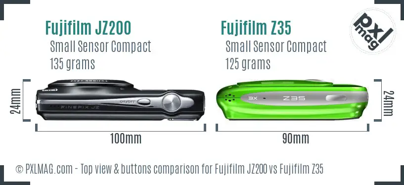 Fujifilm JZ200 vs Fujifilm Z35 top view buttons comparison
