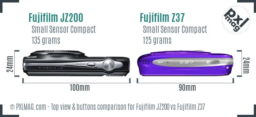 Fujifilm JZ200 vs Fujifilm Z37 top view buttons comparison