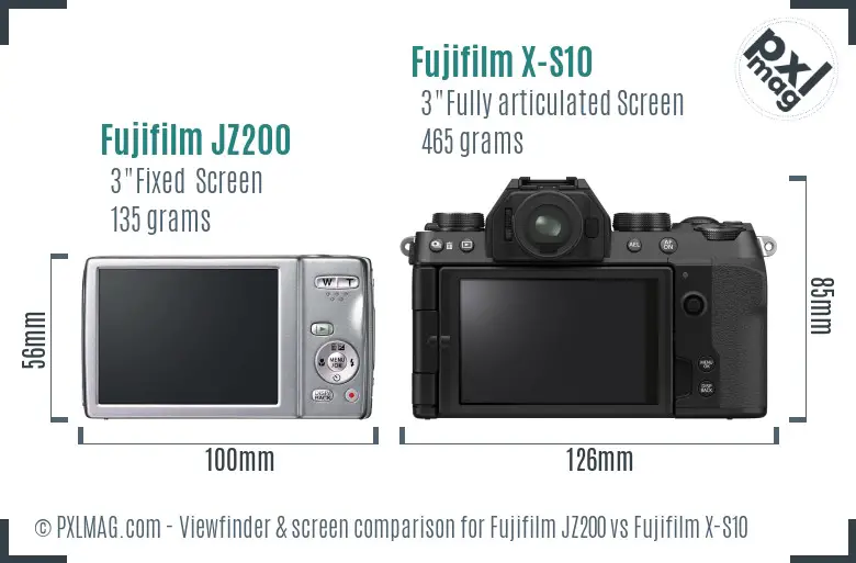 Fujifilm JZ200 vs Fujifilm X-S10 Screen and Viewfinder comparison