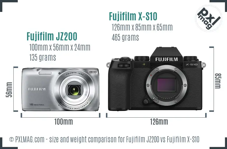 Fujifilm JZ200 vs Fujifilm X-S10 size comparison