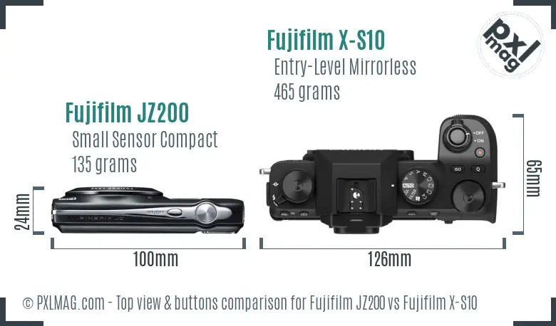 Fujifilm JZ200 vs Fujifilm X-S10 top view buttons comparison