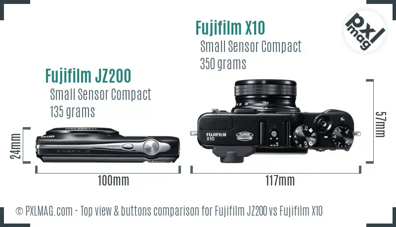 Fujifilm JZ200 vs Fujifilm X10 top view buttons comparison