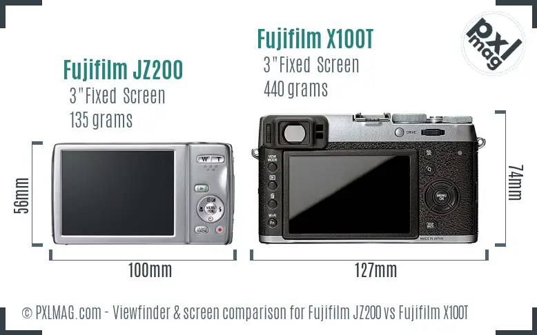 Fujifilm JZ200 vs Fujifilm X100T Screen and Viewfinder comparison