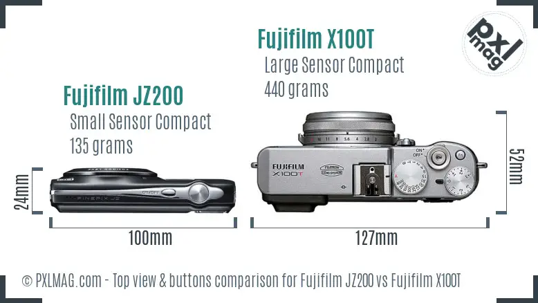 Fujifilm JZ200 vs Fujifilm X100T top view buttons comparison