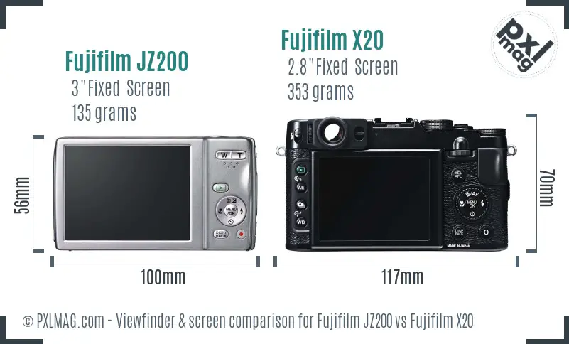 Fujifilm JZ200 vs Fujifilm X20 Screen and Viewfinder comparison