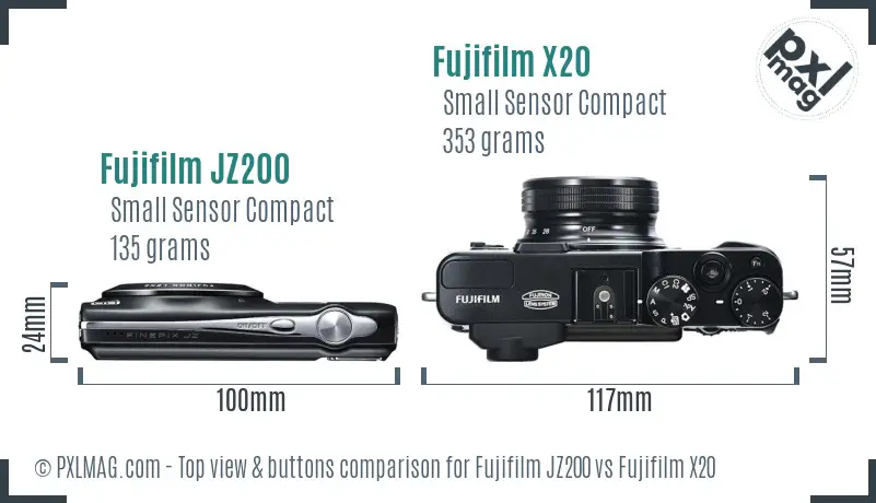 Fujifilm JZ200 vs Fujifilm X20 top view buttons comparison