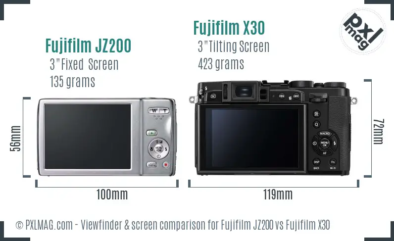 Fujifilm JZ200 vs Fujifilm X30 Screen and Viewfinder comparison