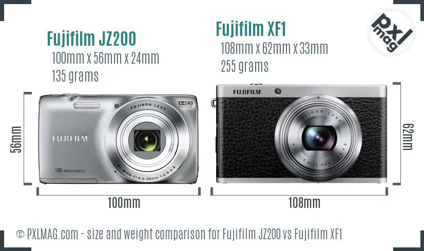 Fujifilm JZ200 vs Fujifilm XF1 size comparison