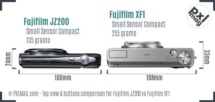 Fujifilm JZ200 vs Fujifilm XF1 top view buttons comparison