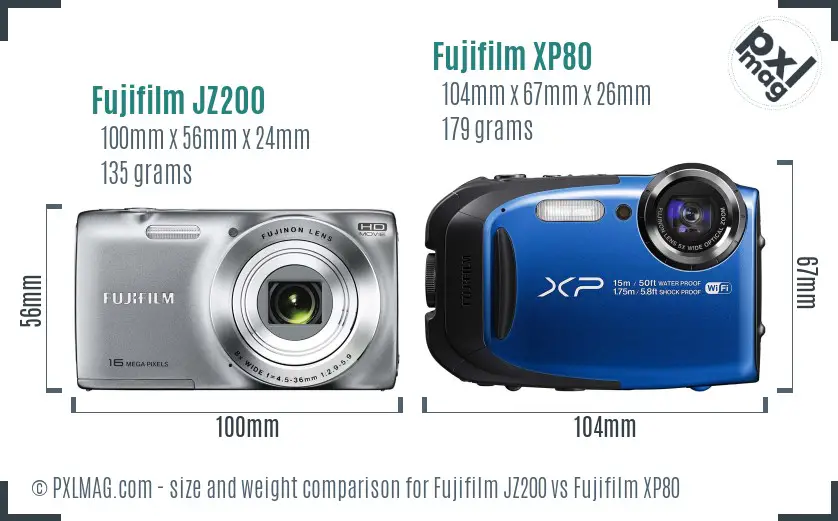 Fujifilm JZ200 vs Fujifilm XP80 size comparison