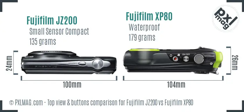 Fujifilm JZ200 vs Fujifilm XP80 top view buttons comparison