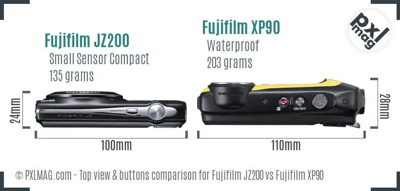 Fujifilm JZ200 vs Fujifilm XP90 top view buttons comparison