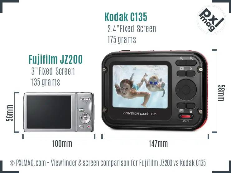 Fujifilm JZ200 vs Kodak C135 Screen and Viewfinder comparison Fujifilm JZ200 vs Kodak C135 Screen and Viewfinder comparison
