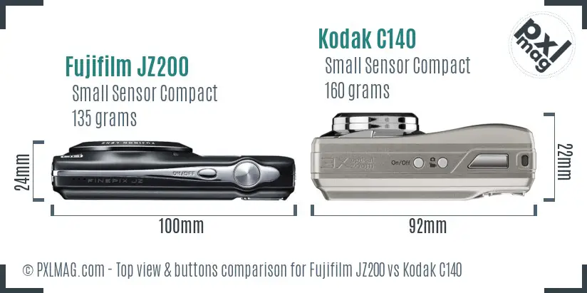 Fujifilm JZ200 vs Kodak C140 top view buttons comparison