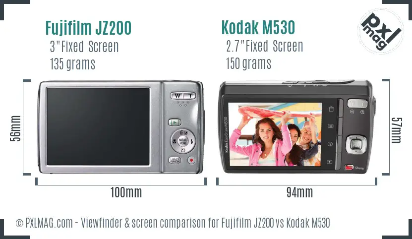 Fujifilm JZ200 vs Kodak M530 Screen and Viewfinder comparison